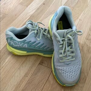 Hoka Gray and Yellow Athletic Shoes with Cushioned Sole